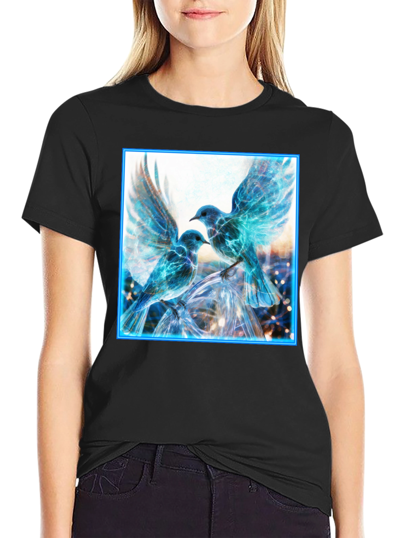 Electric Blue Bird Graphic Tee - Modern Mens T-Shirt