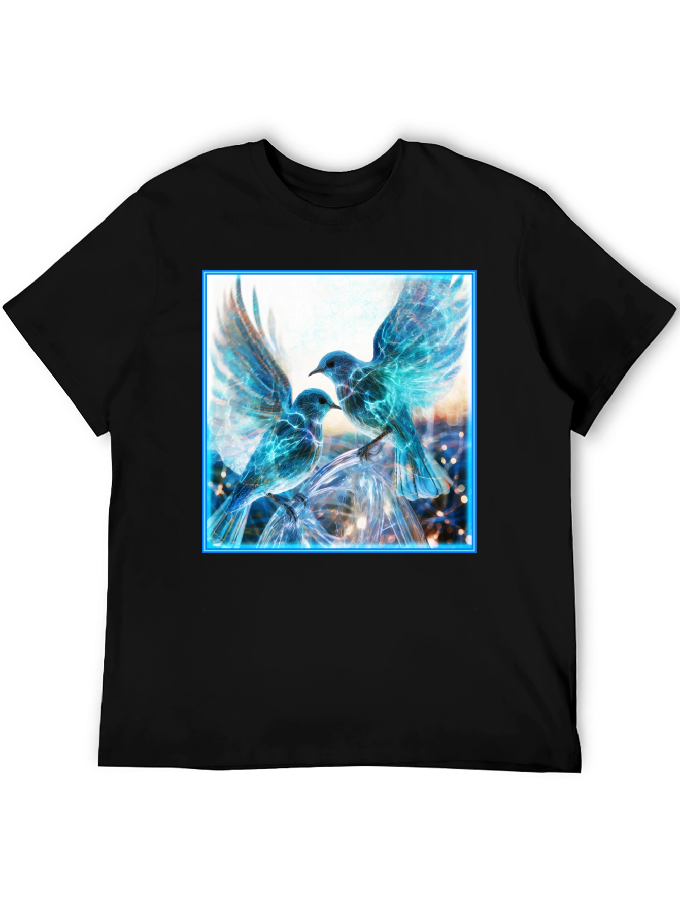 Electric Blue Bird Graphic Tee - Modern Mens T-Shirt