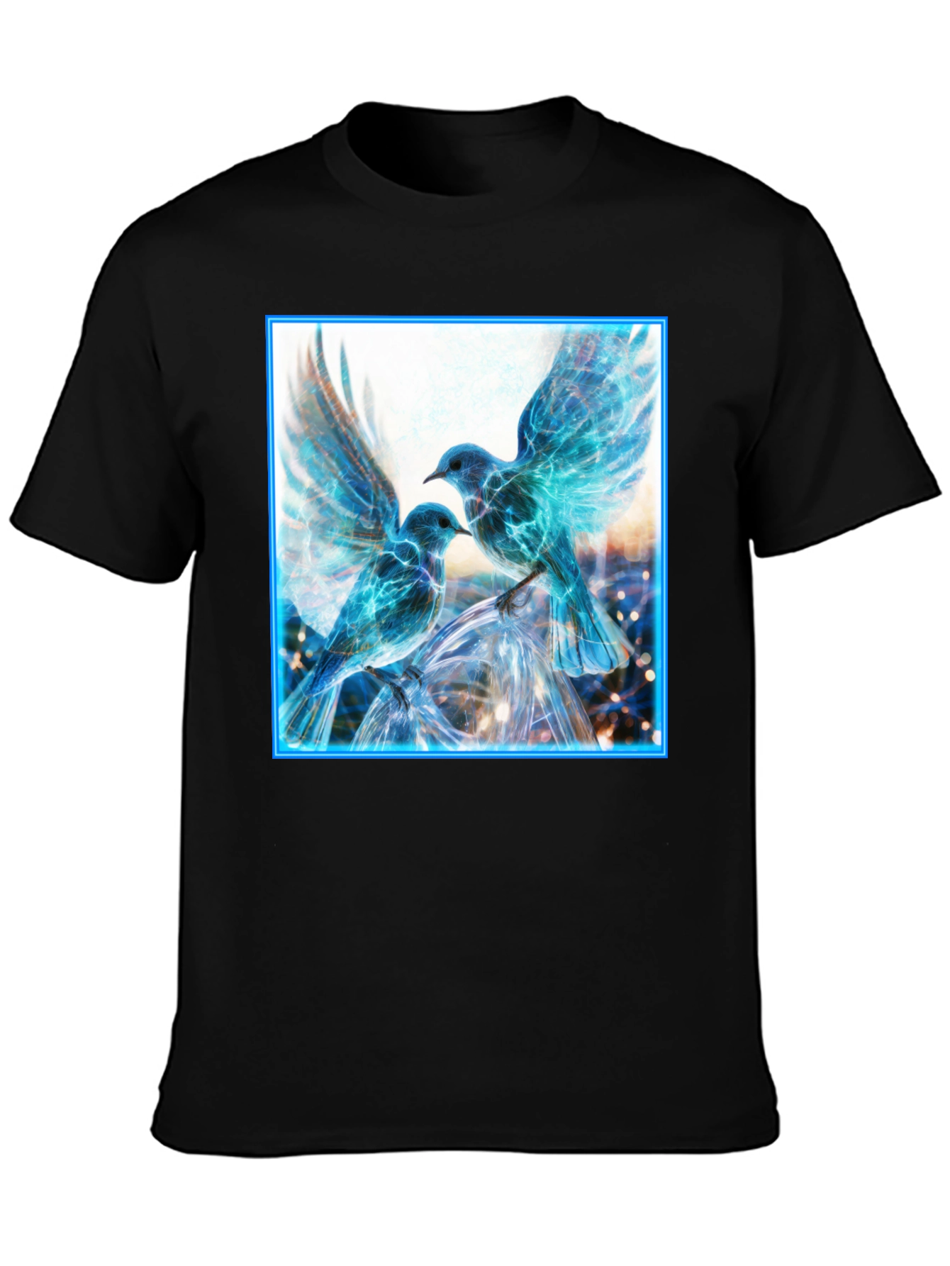 Electric Blue Bird Graphic Tee - Modern Mens T-Shirt
