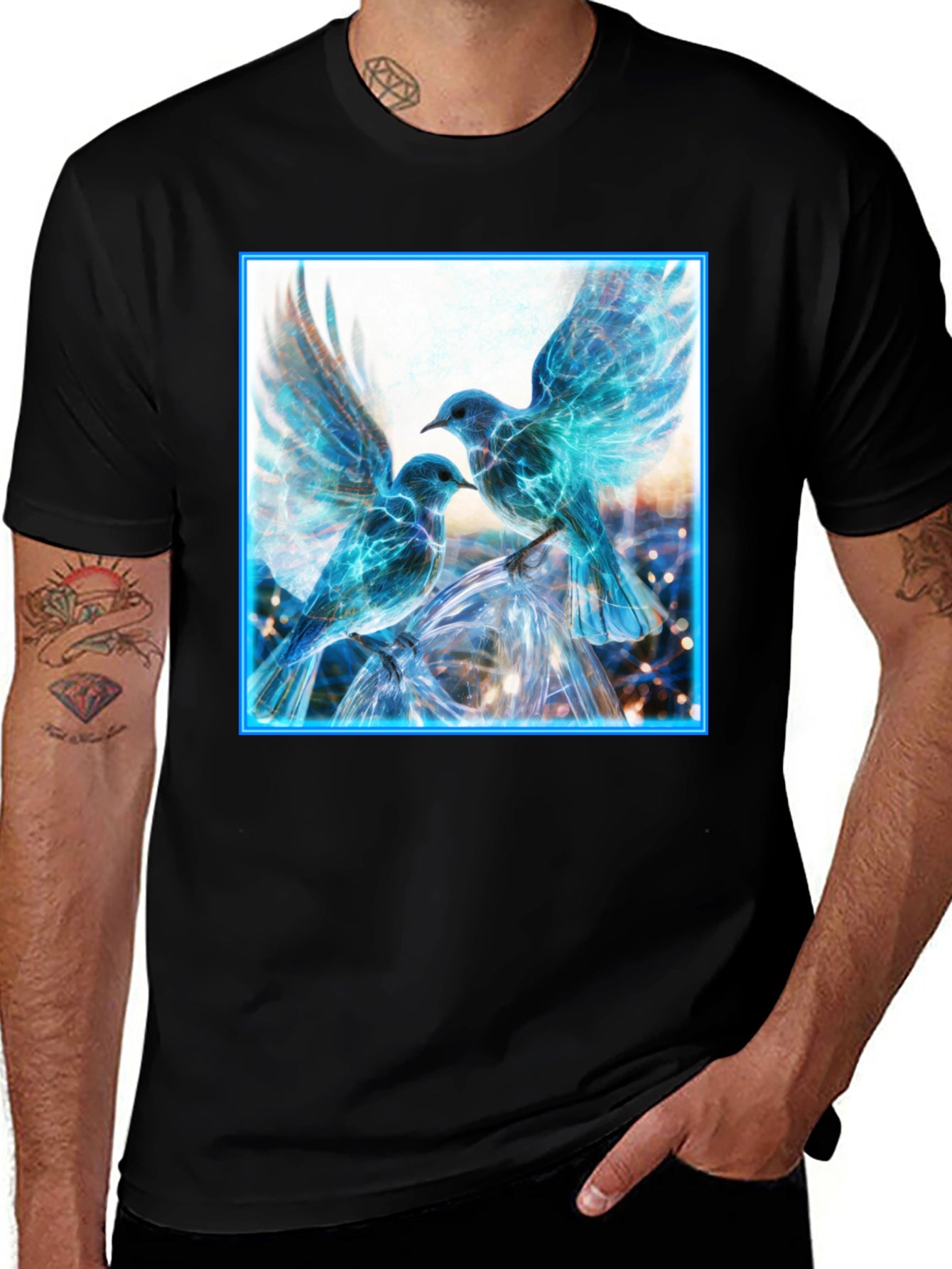 Electric Blue Bird Graphic Tee - Modern Mens T-Shirt
