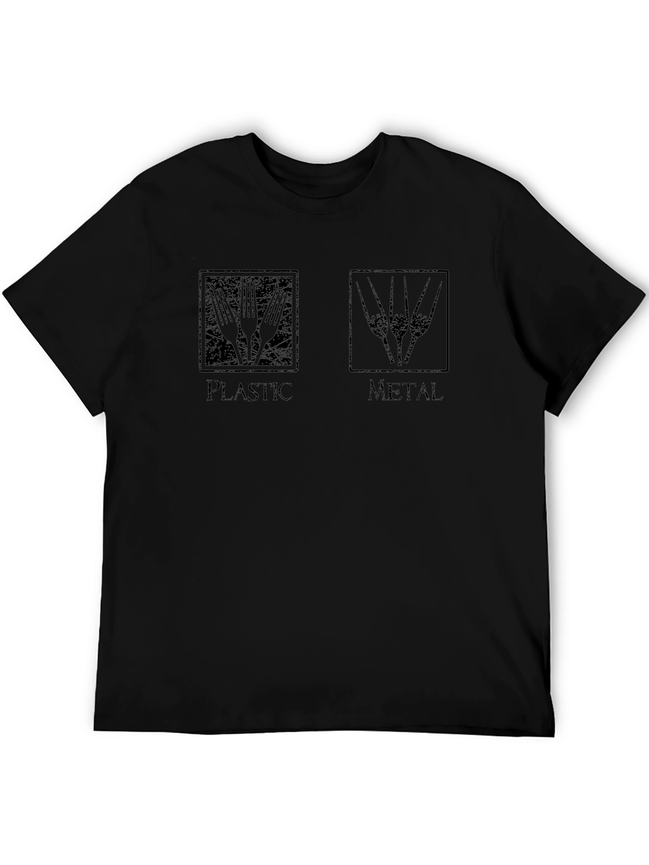 Plastic vs Metal Black T-Shirt