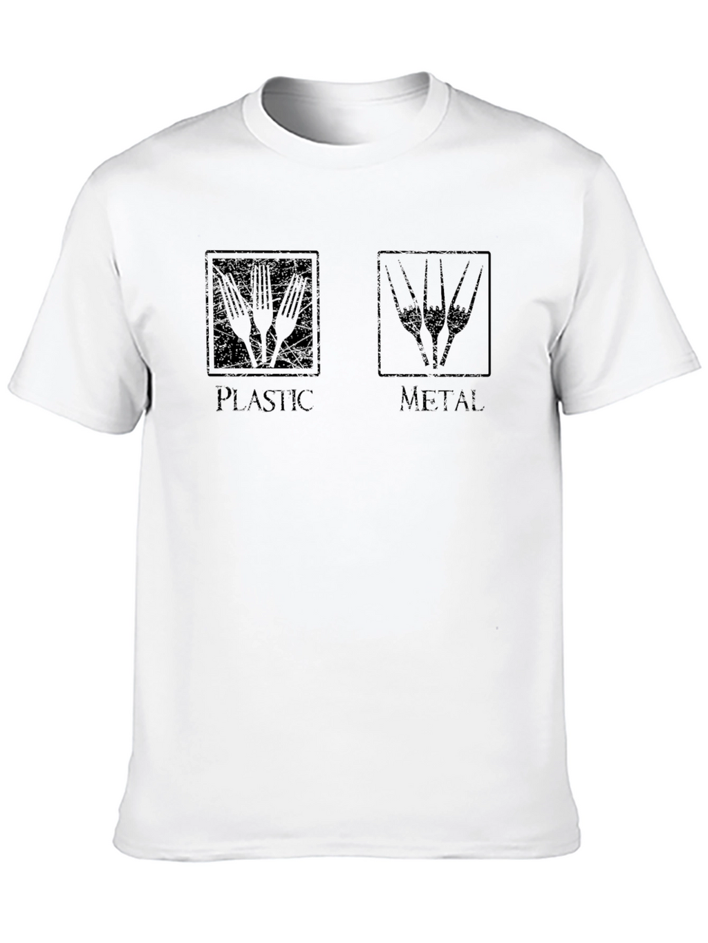 Plastic vs Metal Black T-Shirt