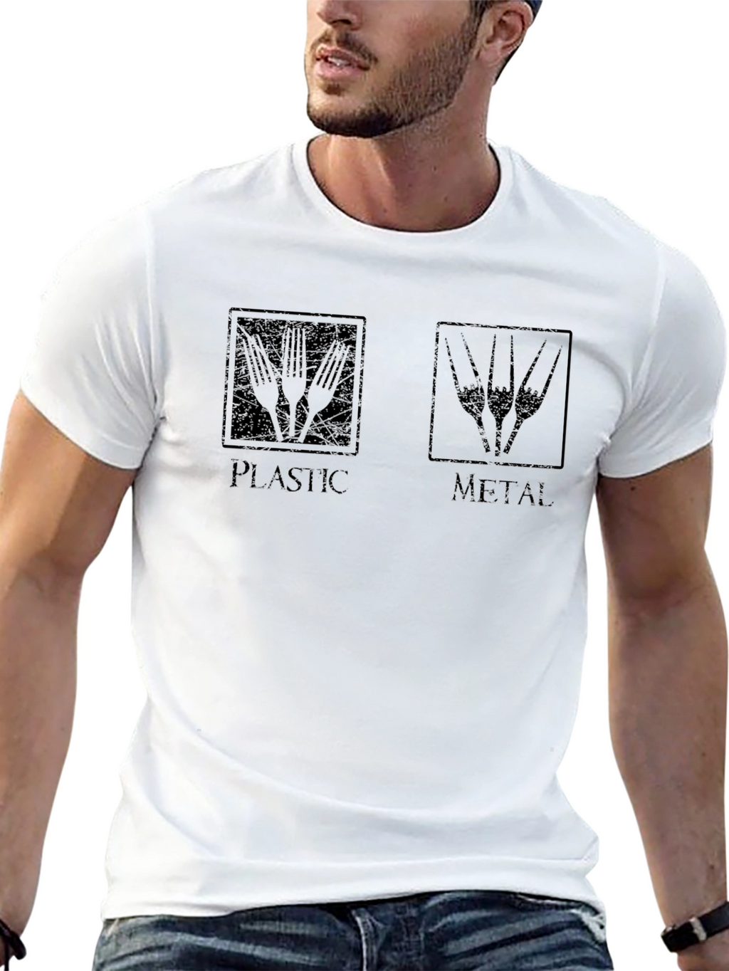 Plastic vs Metal Black T-Shirt