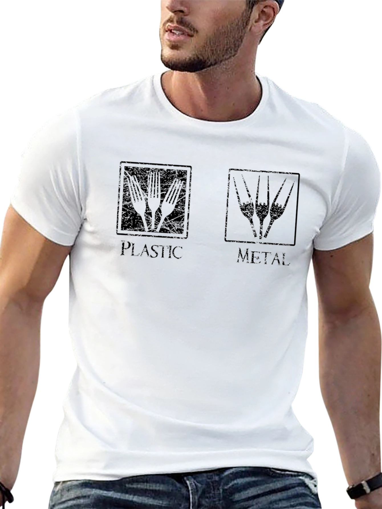 Plastic vs Metal Black T-Shirt