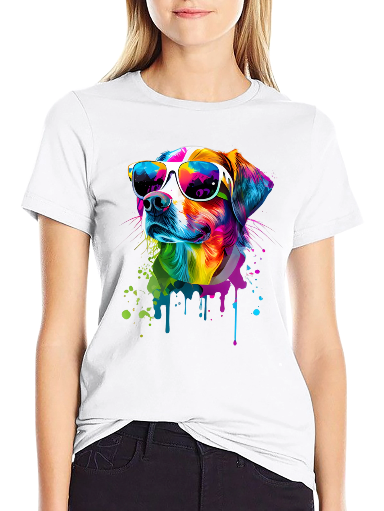 Cool Dog Graphic Tee - Colorful Splash Design