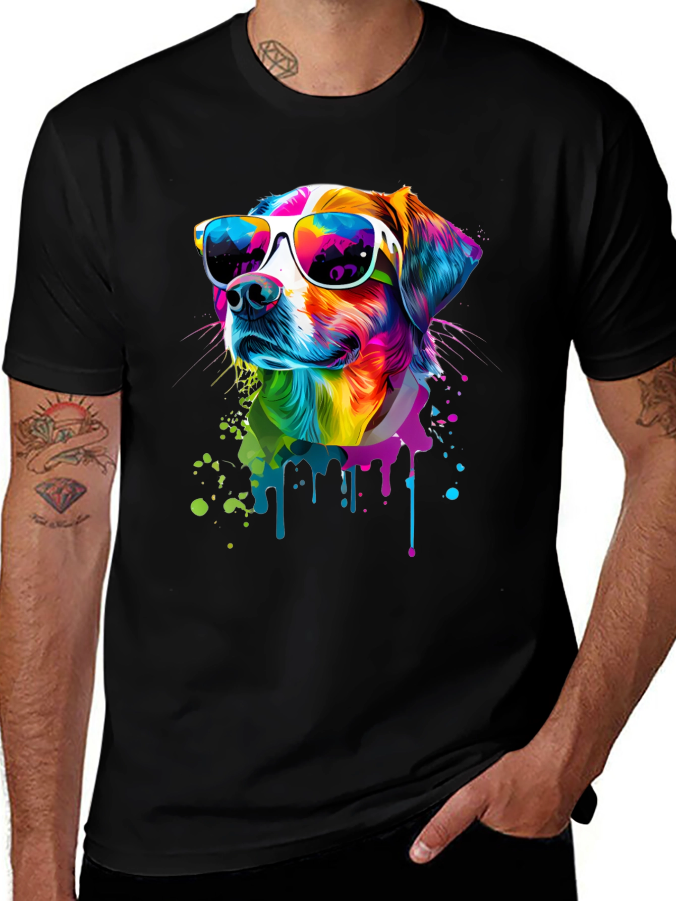 Cool Dog Graphic Tee - Colorful Splash Design