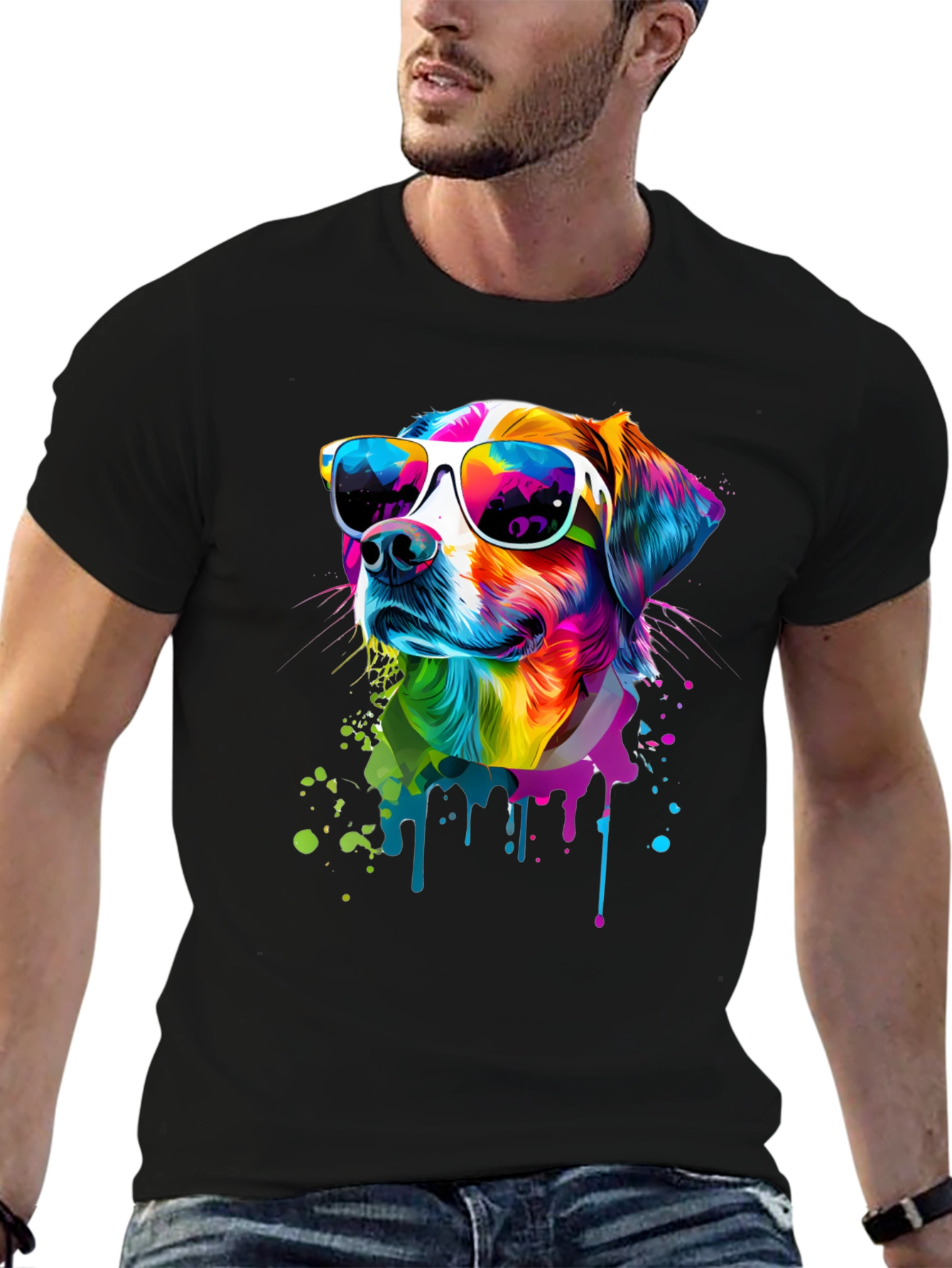 Cool Dog Graphic Tee - Colorful Splash Design