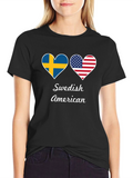 Swedish American Flag Heart Graphic T-Shirt