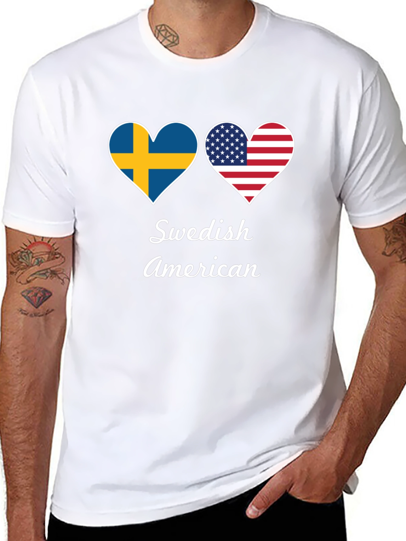 Swedish American Flag Heart Graphic T-Shirt