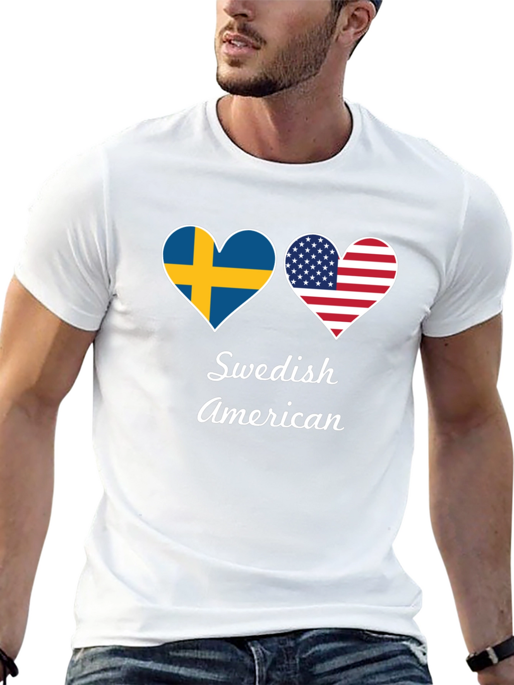 Swedish American Flag Heart Graphic T-Shirt