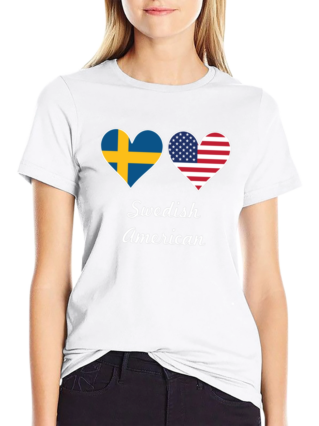 Swedish American Flag Heart Graphic T-Shirt