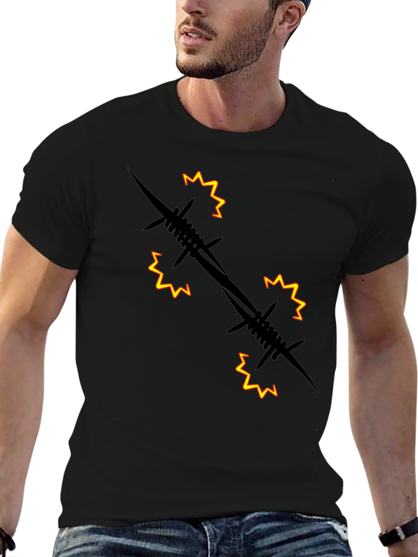 Barbed Wire Graphic Black T-Shirt