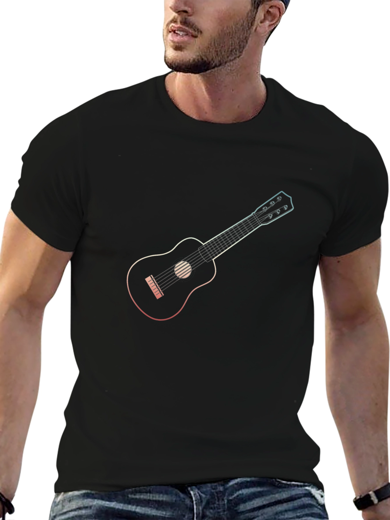 Ukulele Graphic Tee - Black Cotton T-Shirt