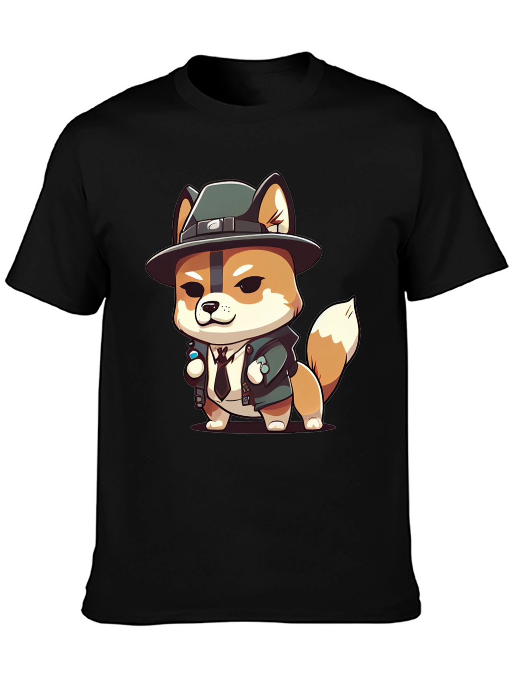 Cartoon Dog Detective Black T-Shirt