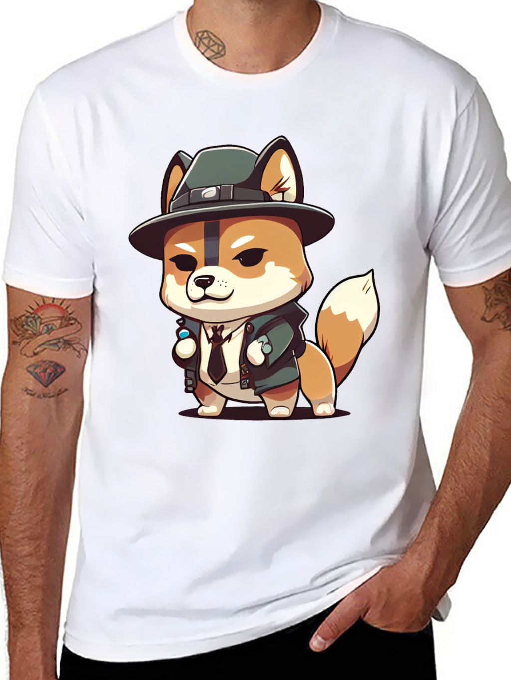 Cartoon Dog Detective Black T-Shirt