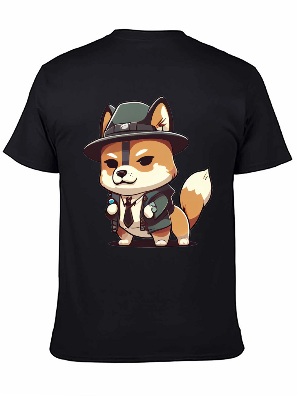 Cartoon Dog Detective Black T-Shirt
