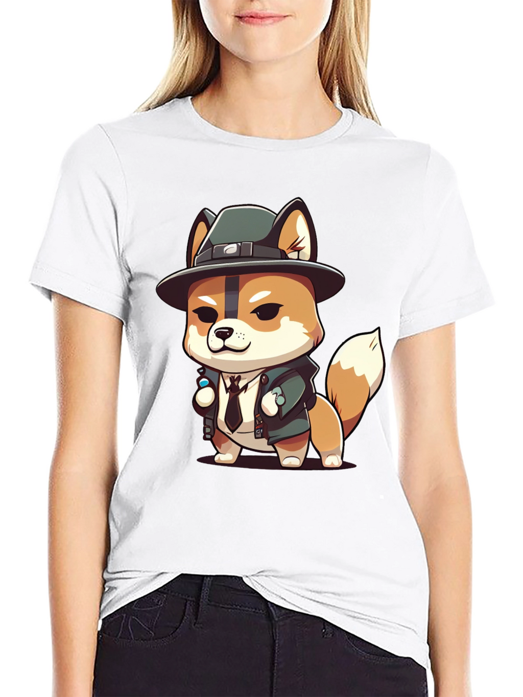 Cartoon Dog Detective Black T-Shirt