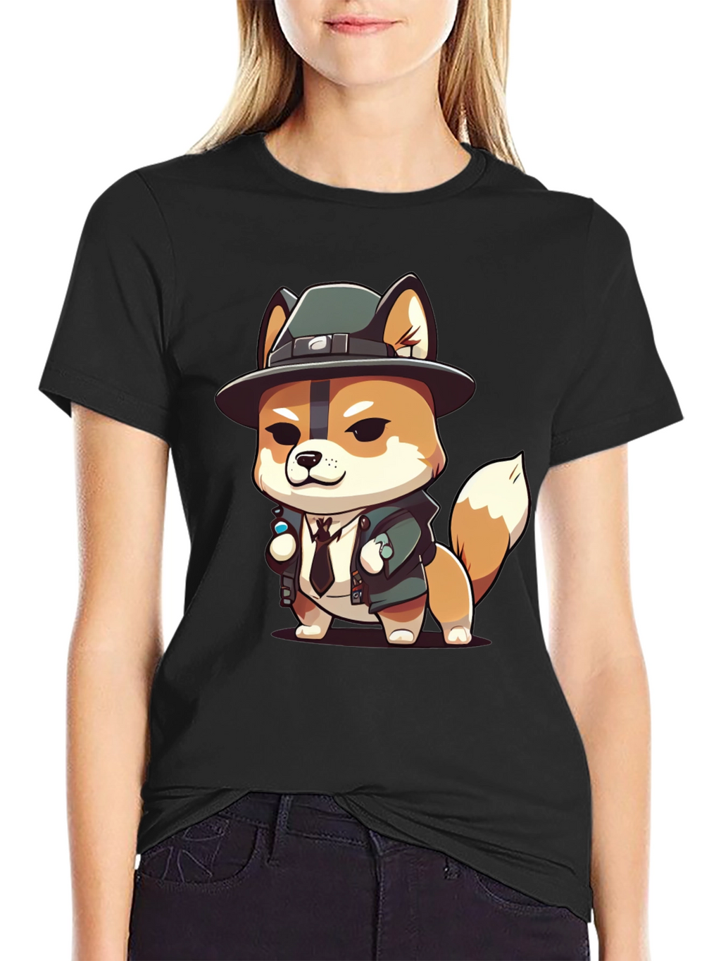Cartoon Dog Detective Black T-Shirt