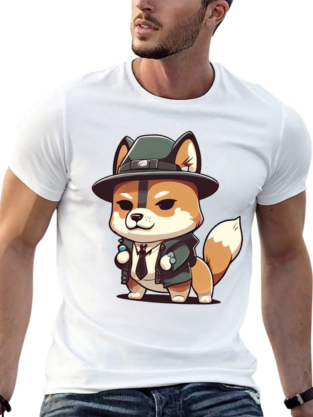 Cartoon Dog Detective Black T-Shirt