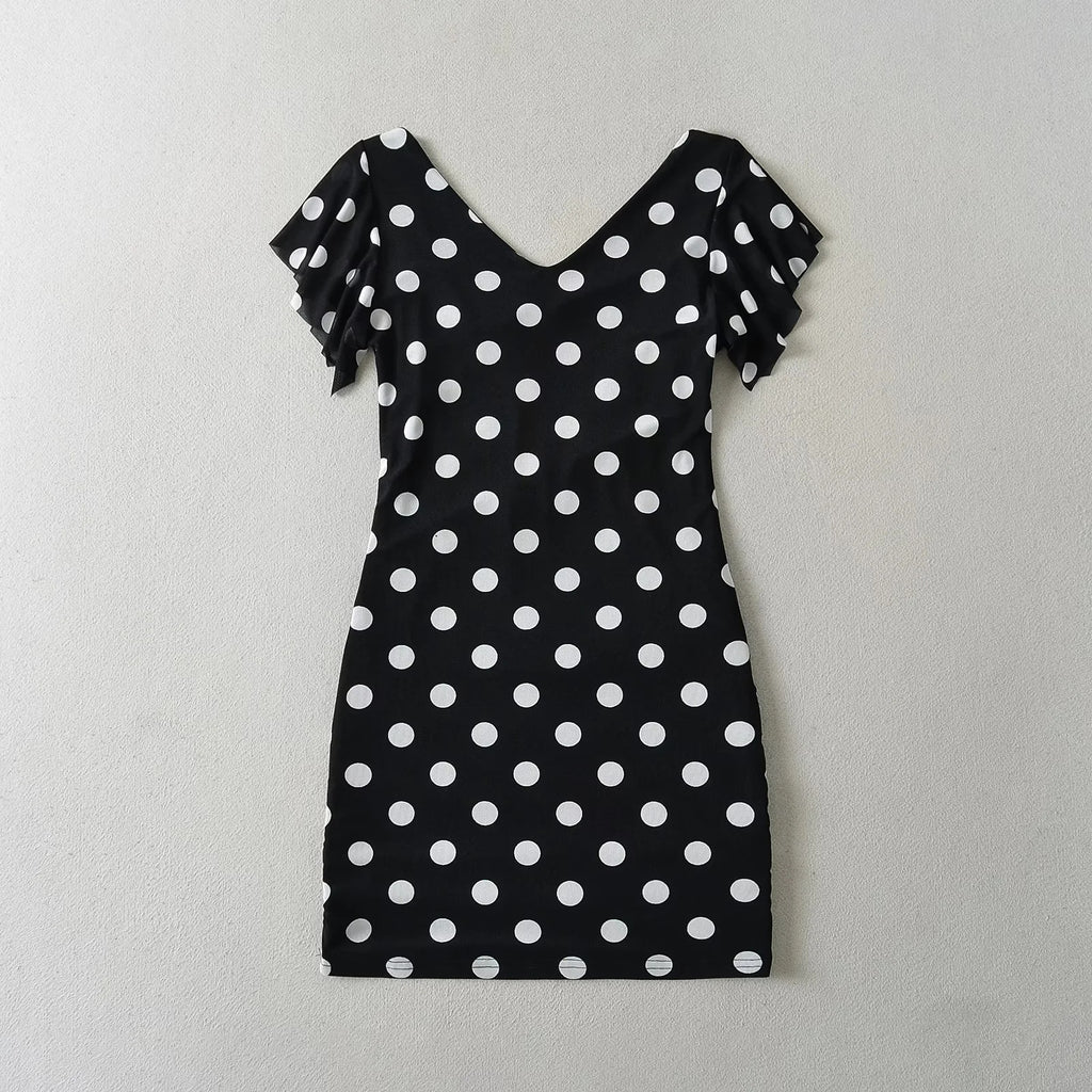 Polka dot mesh flying sleeves A-line skirt