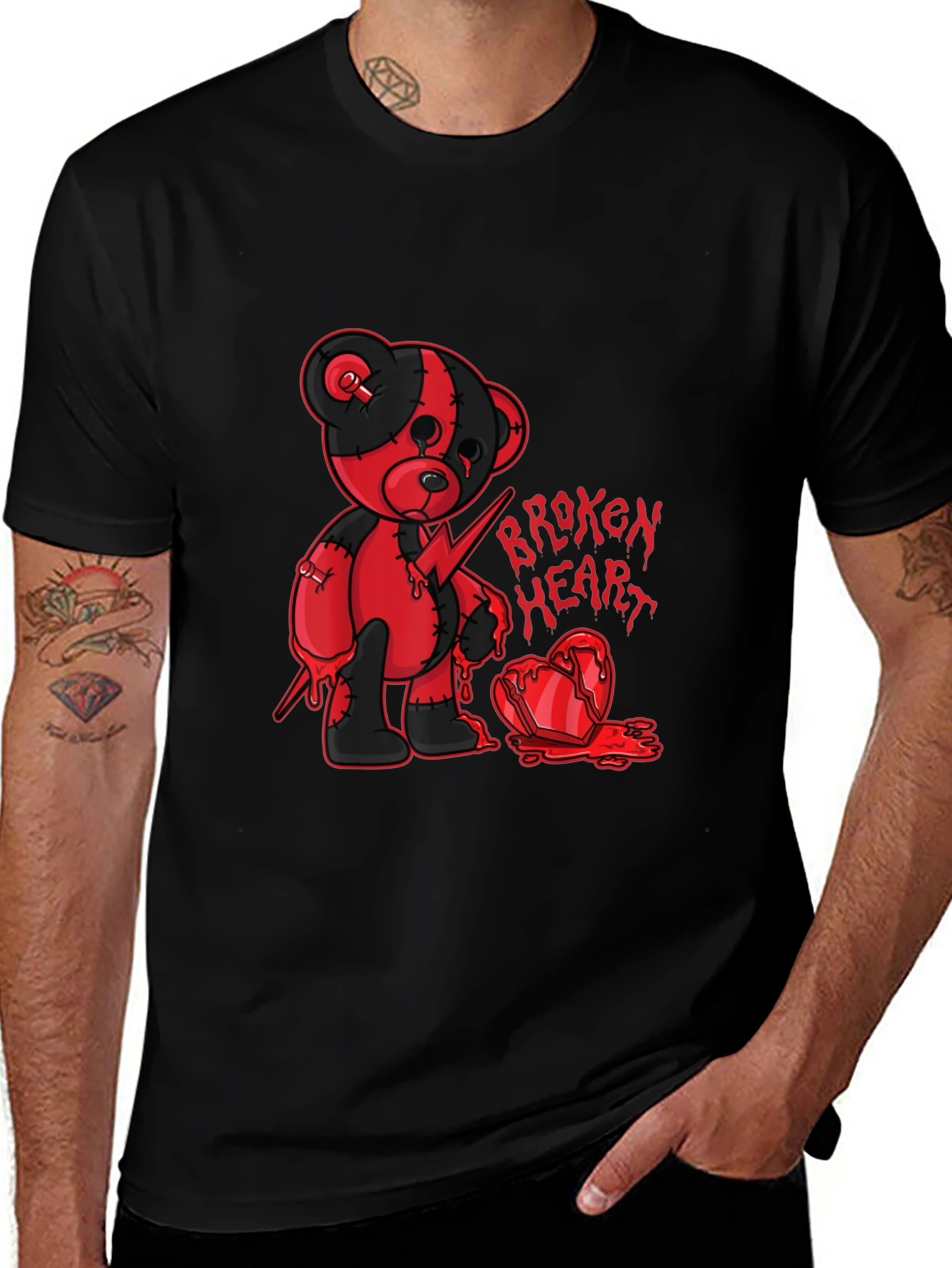 Broken Heart Teddy Graphic Tee - Edgy Style