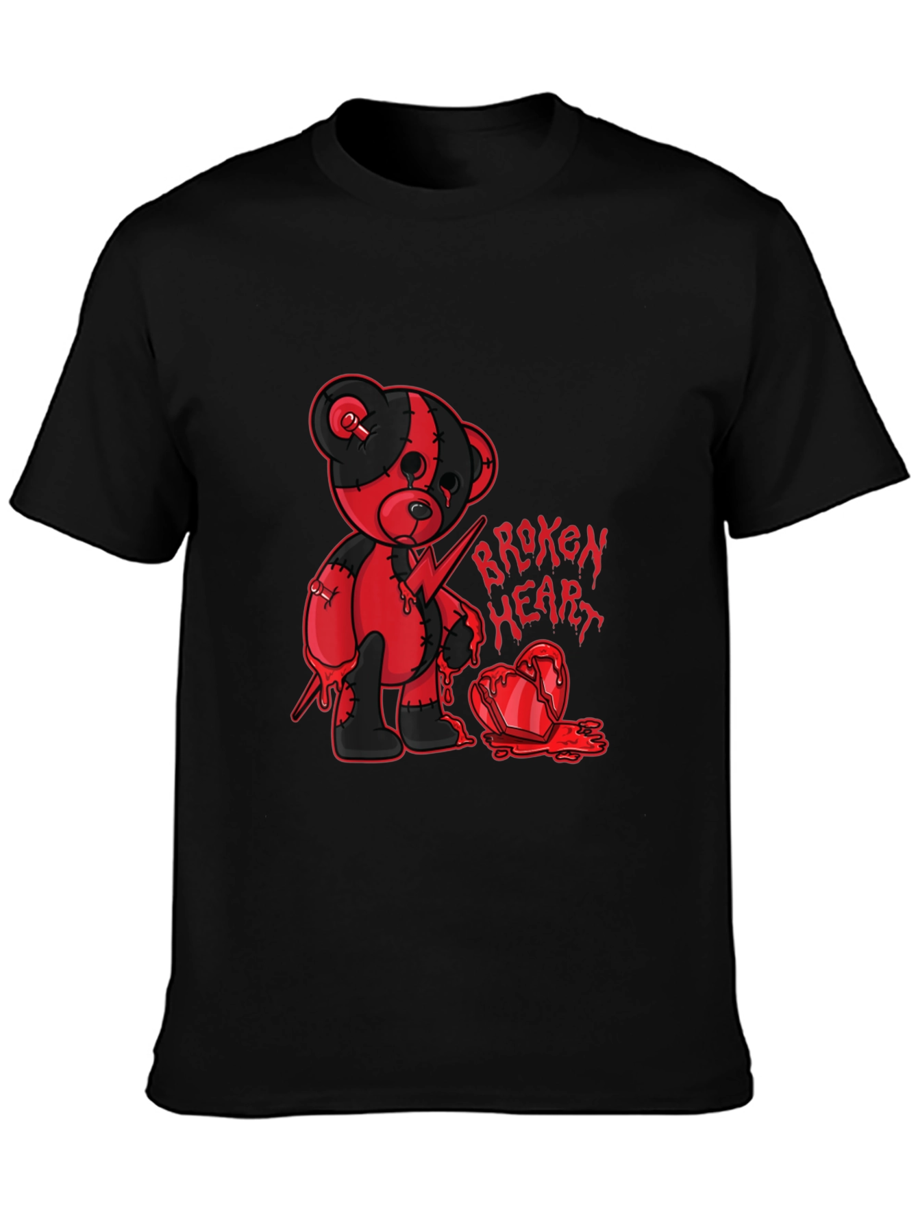 Broken Heart Teddy Graphic Tee - Edgy Style