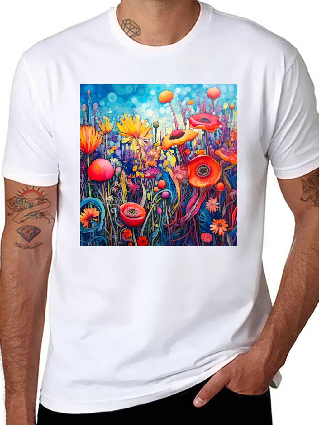 Vibrant Floral Art Print T-Shirt