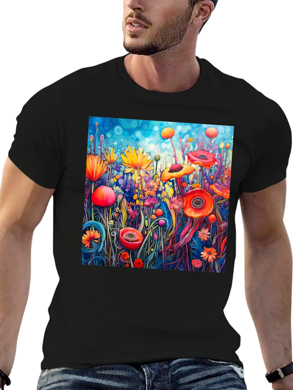 Vibrant Floral Art Print T-Shirt