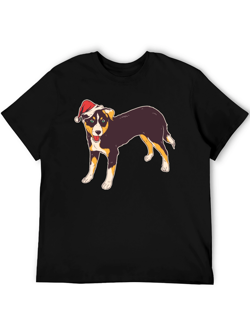 Dog with Santa Hat Black T-Shirt