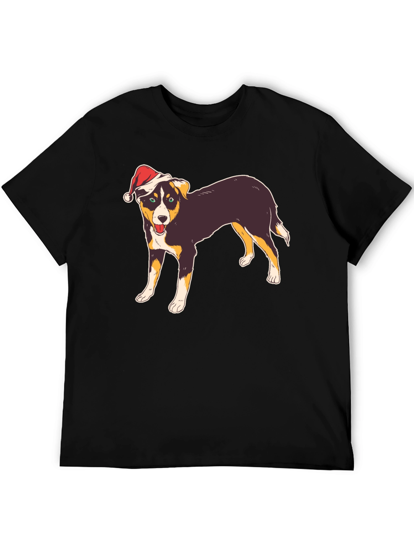 Dog with Santa Hat Black T-Shirt