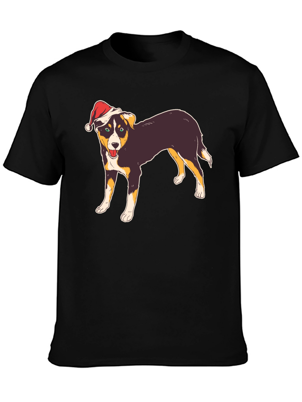 Dog with Santa Hat Black T-Shirt