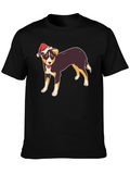 Dog with Santa Hat Black T-Shirt