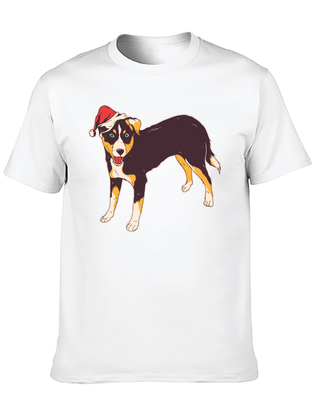 Dog with Santa Hat Black T-Shirt