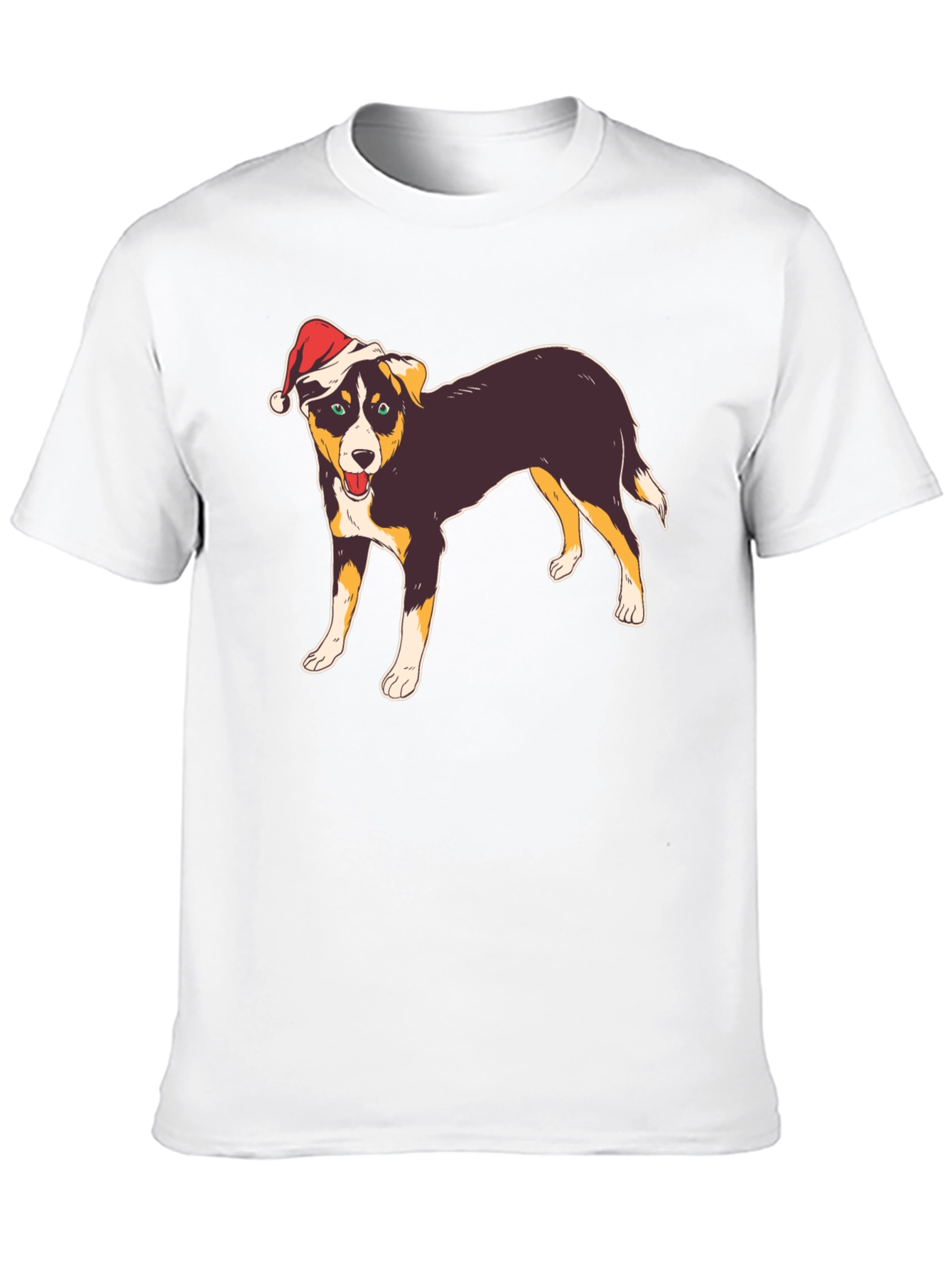 Dog with Santa Hat Black T-Shirt