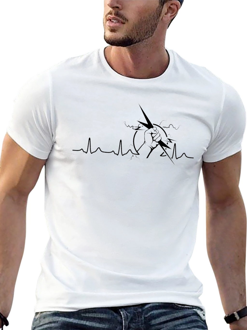 Black Lightning Bolt Heartbeat T-Shirt