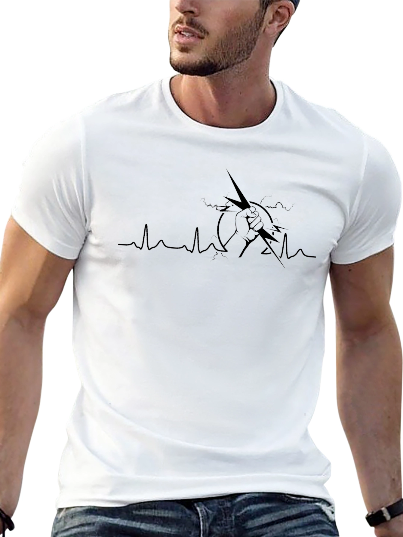 Black Lightning Bolt Heartbeat T-Shirt