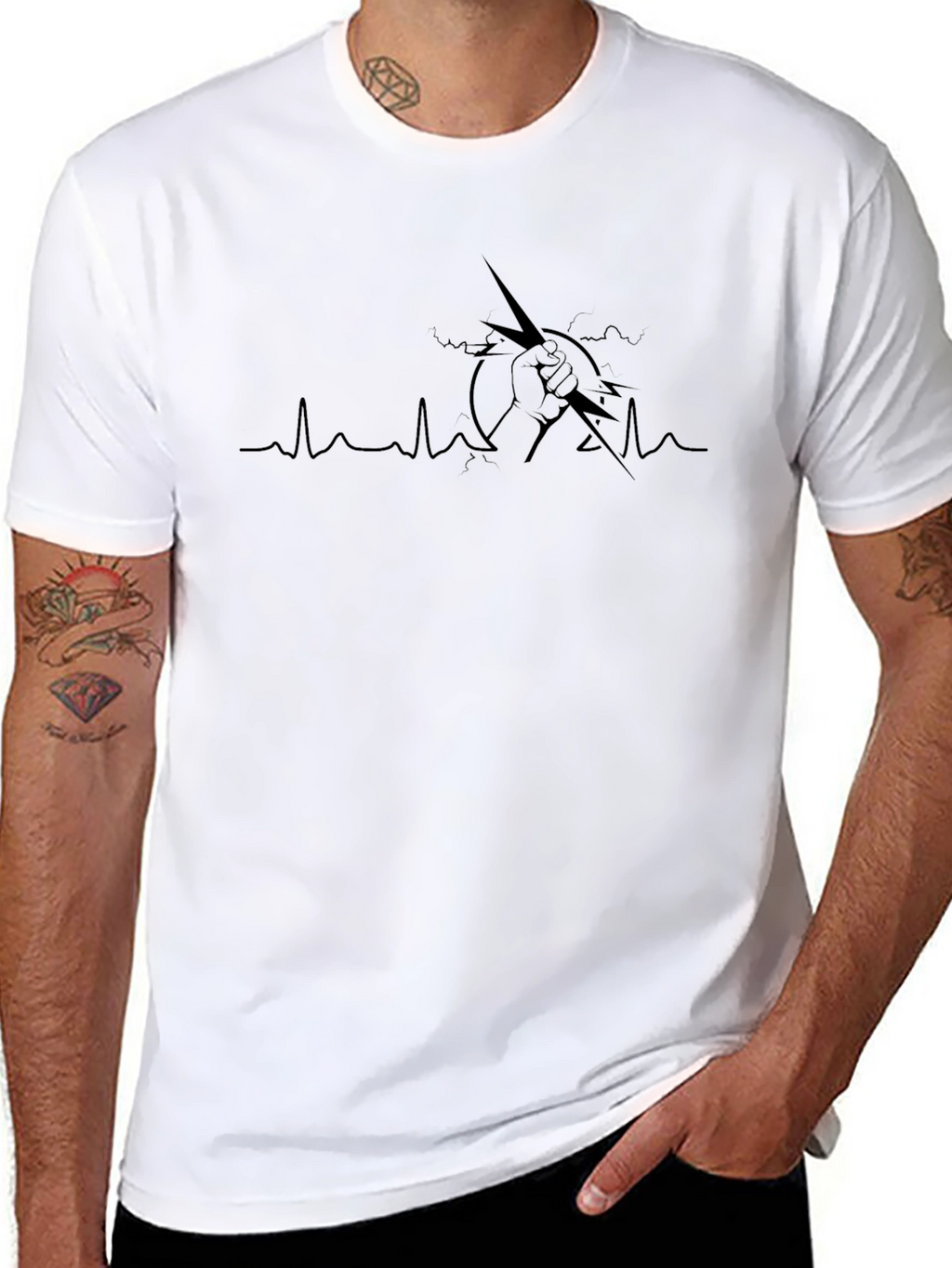 Black Lightning Bolt Heartbeat T-Shirt