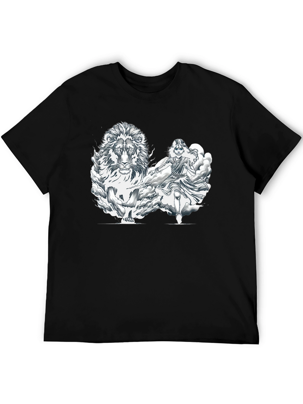 Lion & Warrior Graphic Print Black T-Shirt