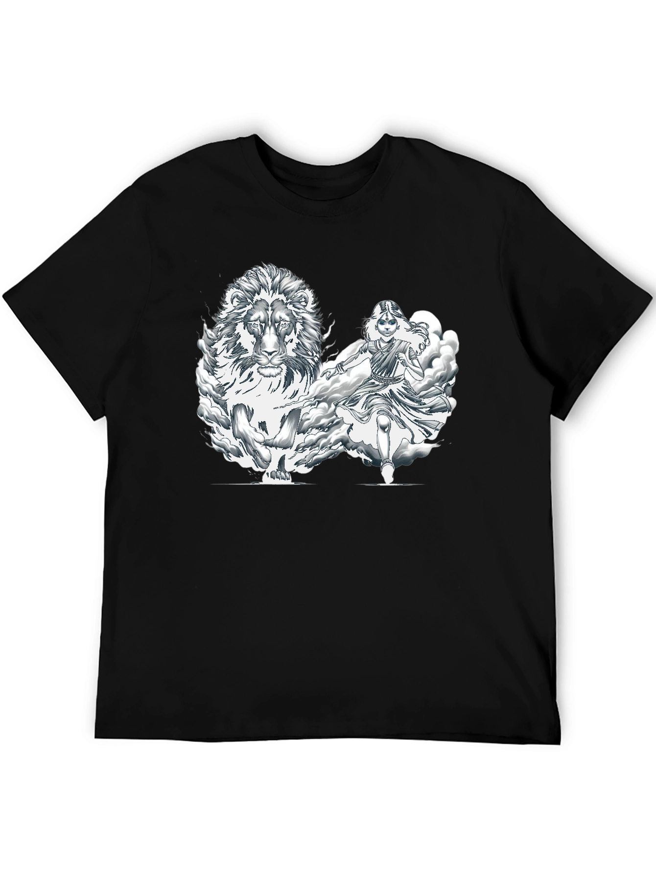 Lion & Warrior Graphic Print Black T-Shirt