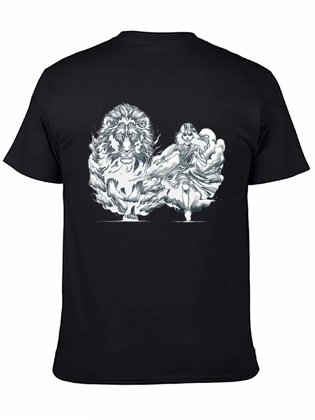 Lion & Warrior Graphic Print Black T-Shirt