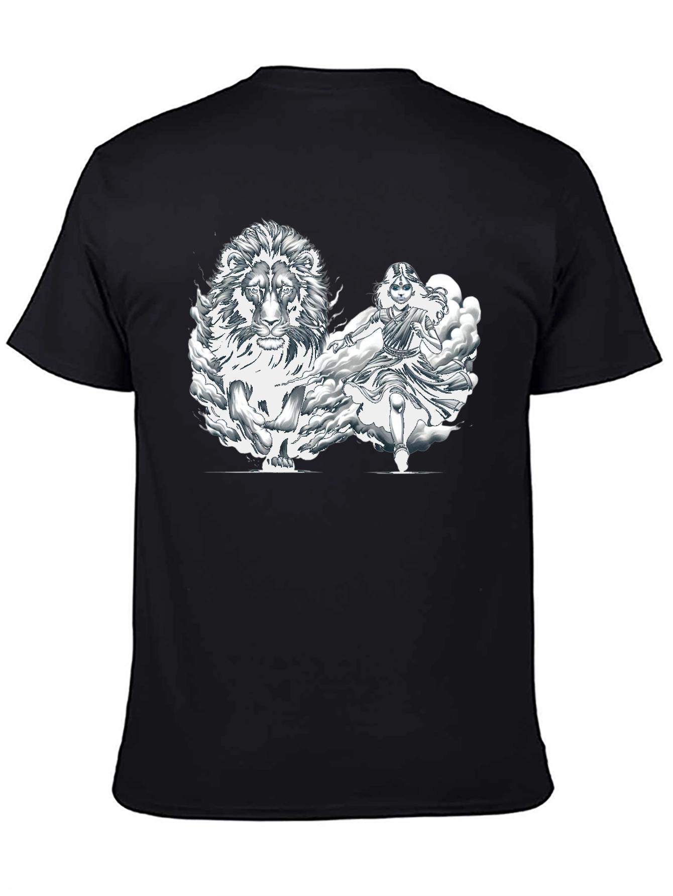 Lion & Warrior Graphic Print Black T-Shirt