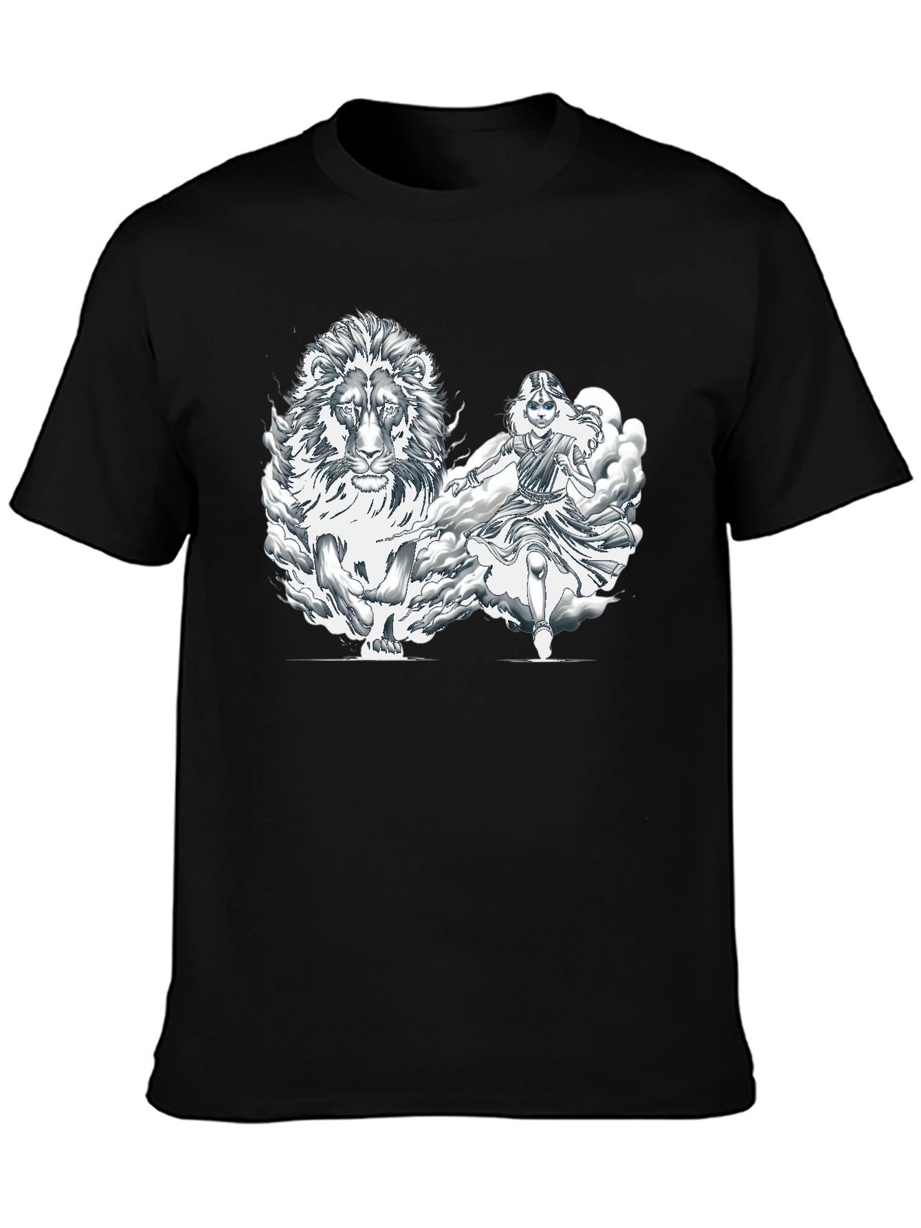 Lion & Warrior Graphic Print Black T-Shirt