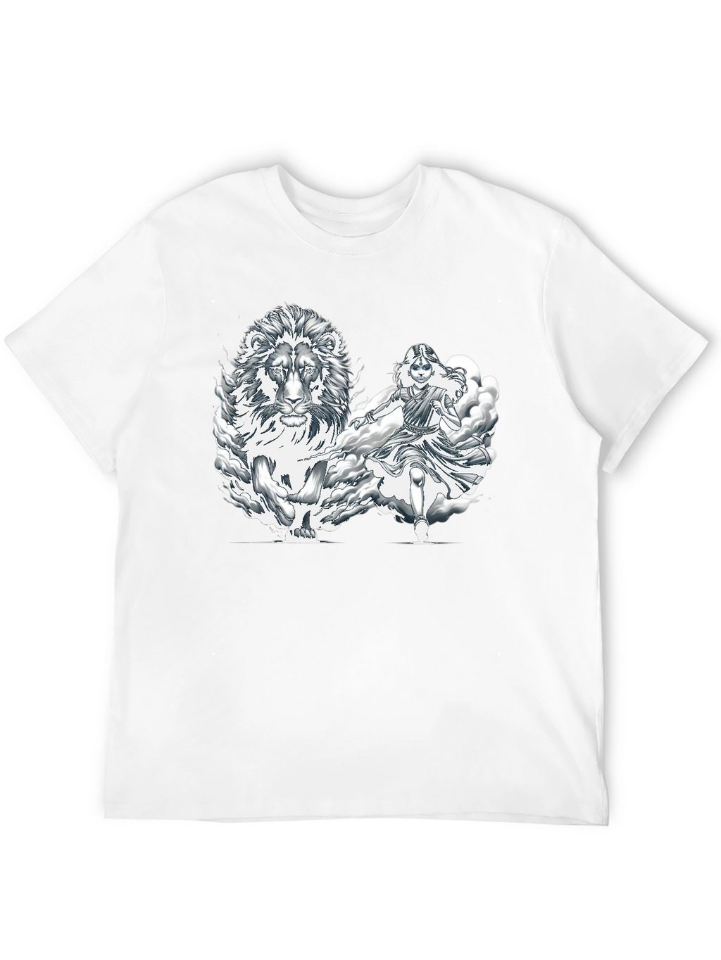 Lion & Warrior Graphic Print Black T-Shirt