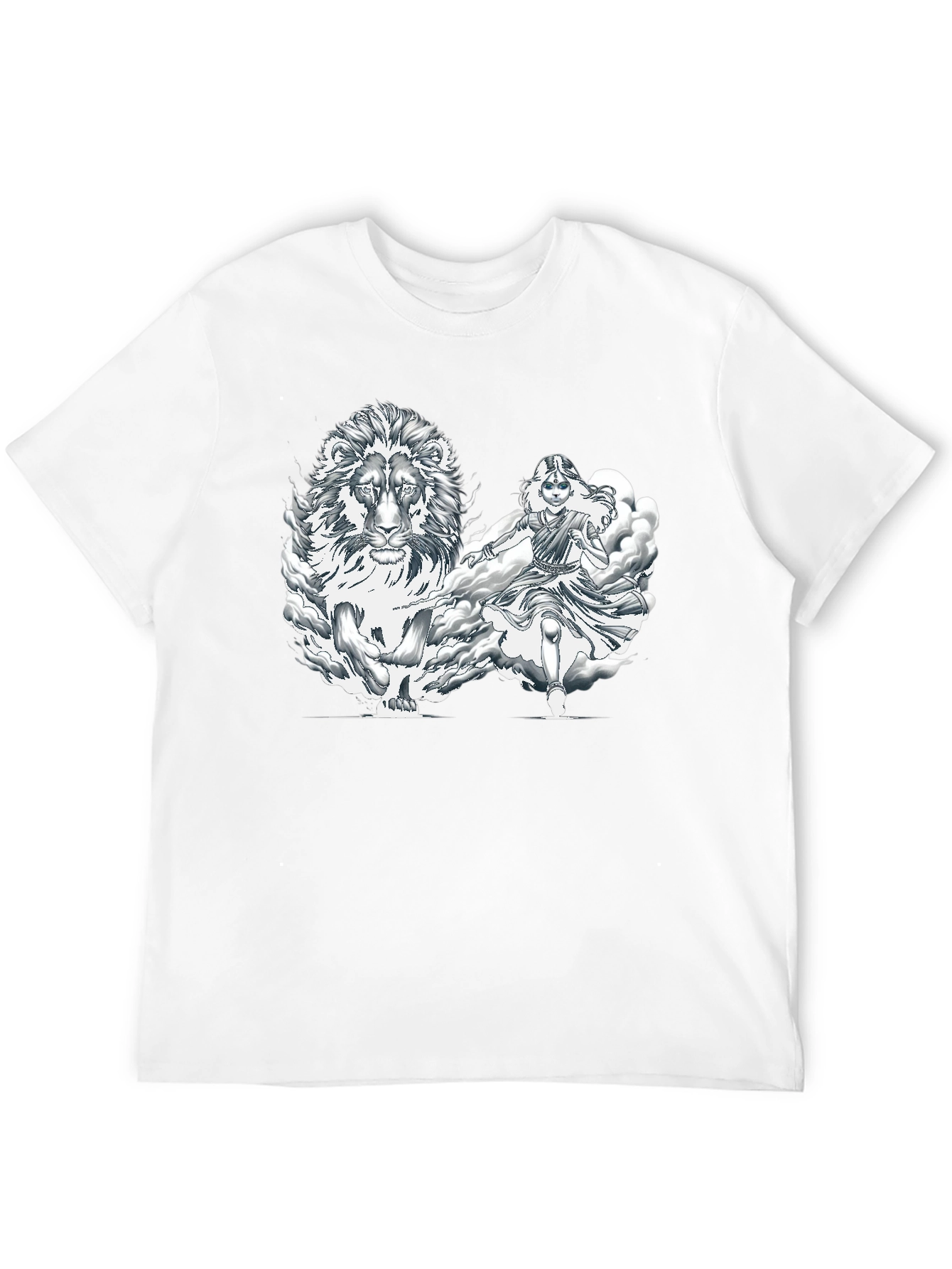 Lion & Warrior Graphic Print Black T-Shirt
