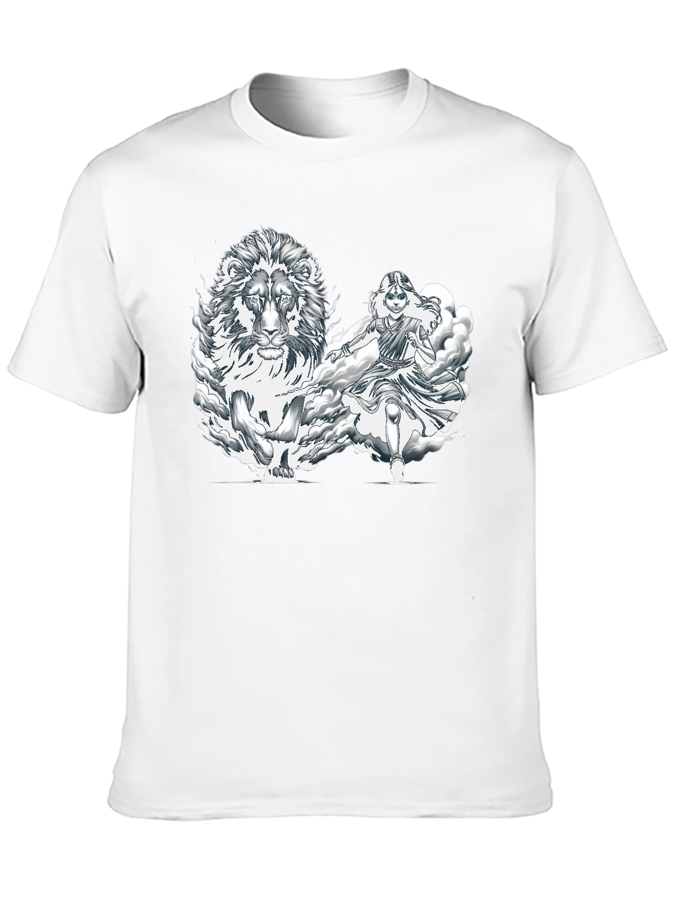 Lion & Warrior Graphic Print Black T-Shirt
