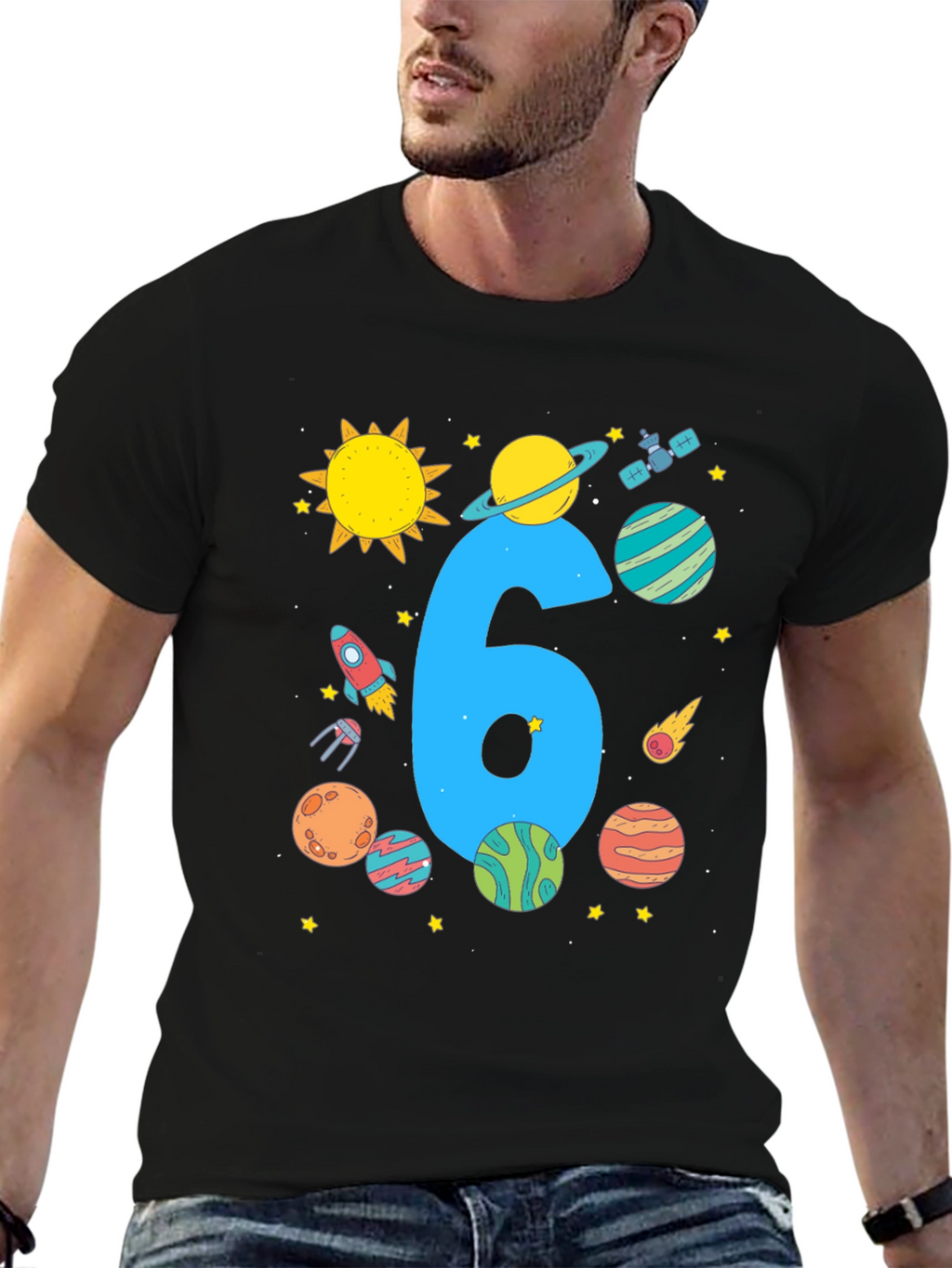 Kids 6th Birthday Space T-Shirt