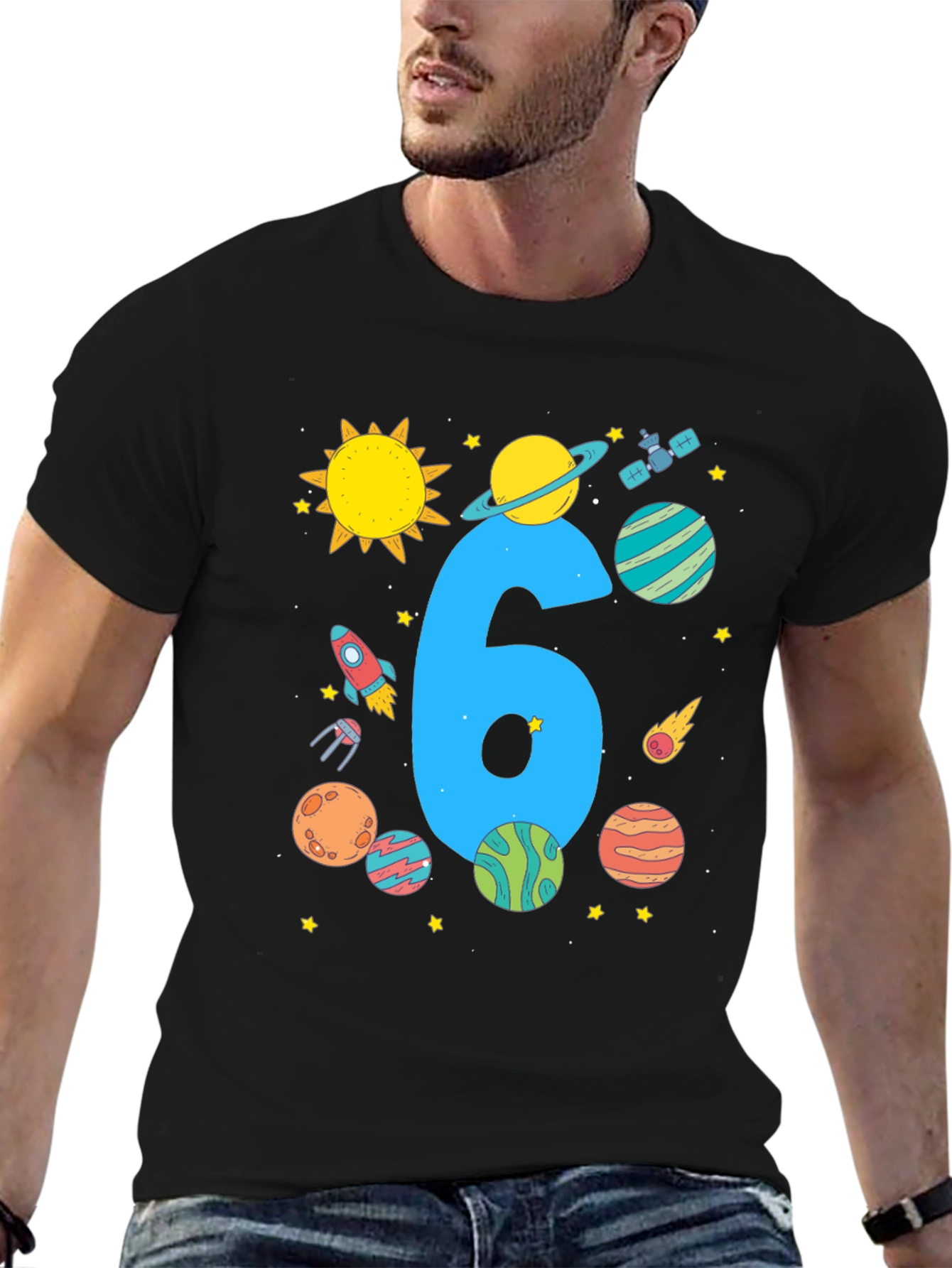 Kids 6th Birthday Space T-Shirt
