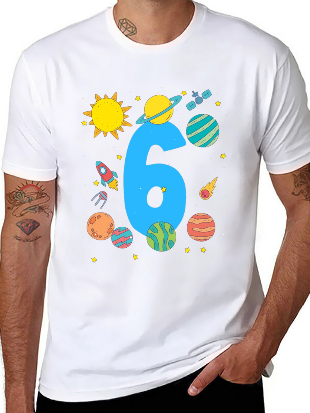 Kids 6th Birthday Space T-Shirt