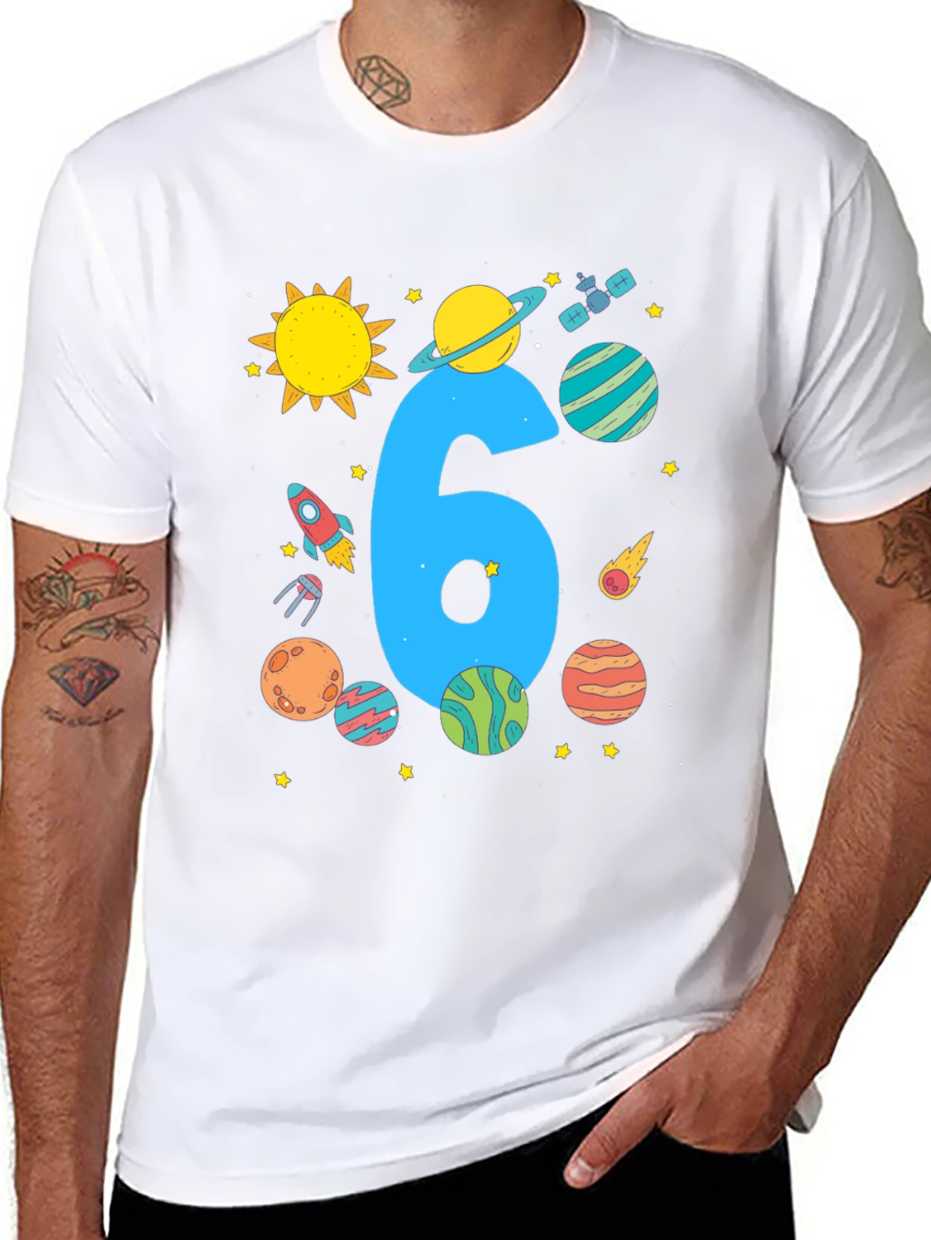Kids 6th Birthday Space T-Shirt