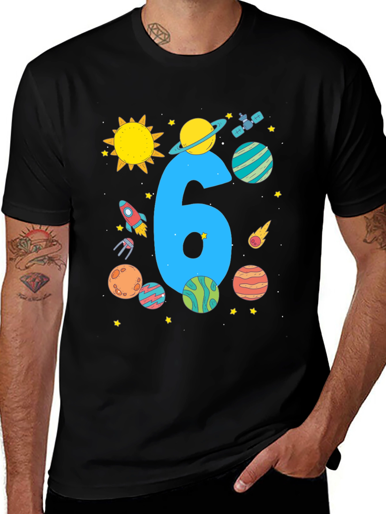 Kids 6th Birthday Space T-Shirt
